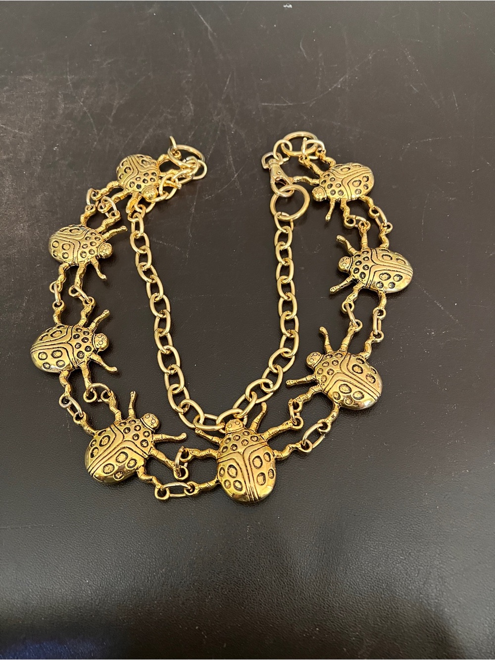 Vintage 1980s 1990s Gold Tone Lady Bug chain Belt 36"